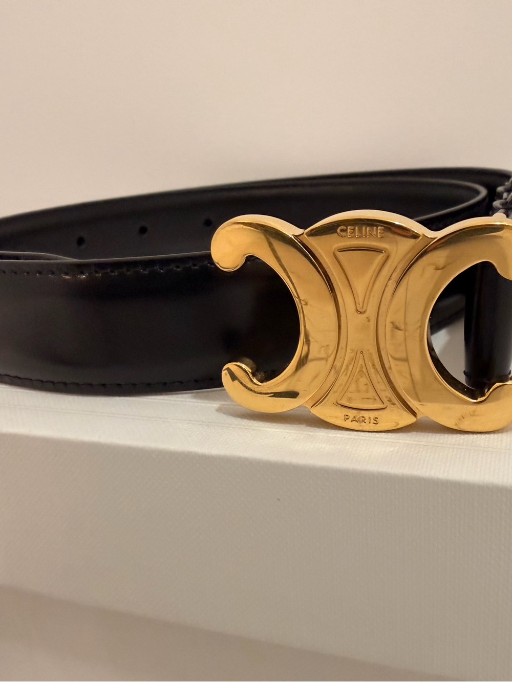 Celine Black Leather Belt with Gold Triomphe Buckle size 75 and 25mm thickness - Picture 5 of 13